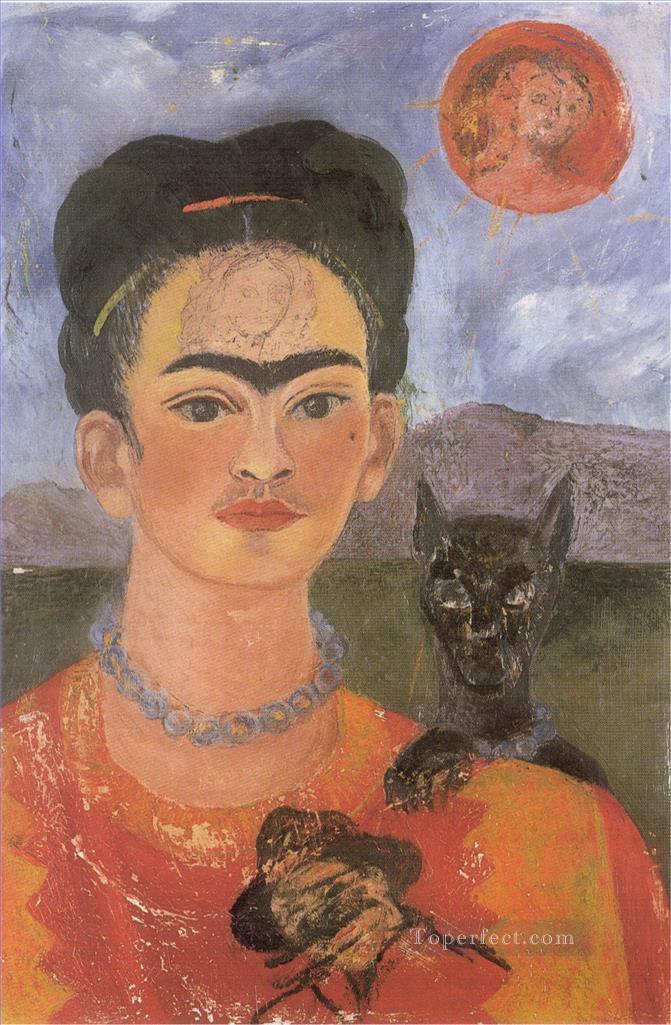 胸にディエゴ 眉間にマリアの肖像のある自画像 フェミニズム フリーダ・カーロ油絵
